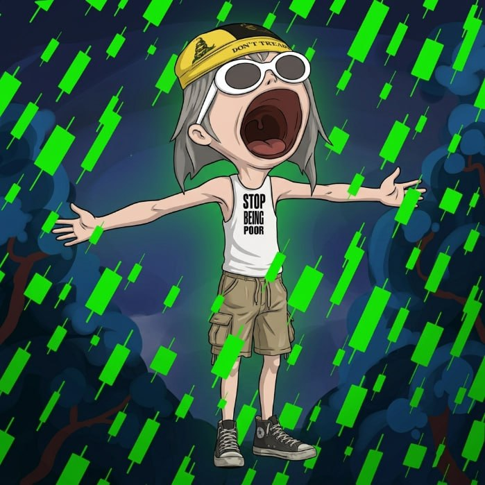 POPALON screaming with arms wide open against green candles
